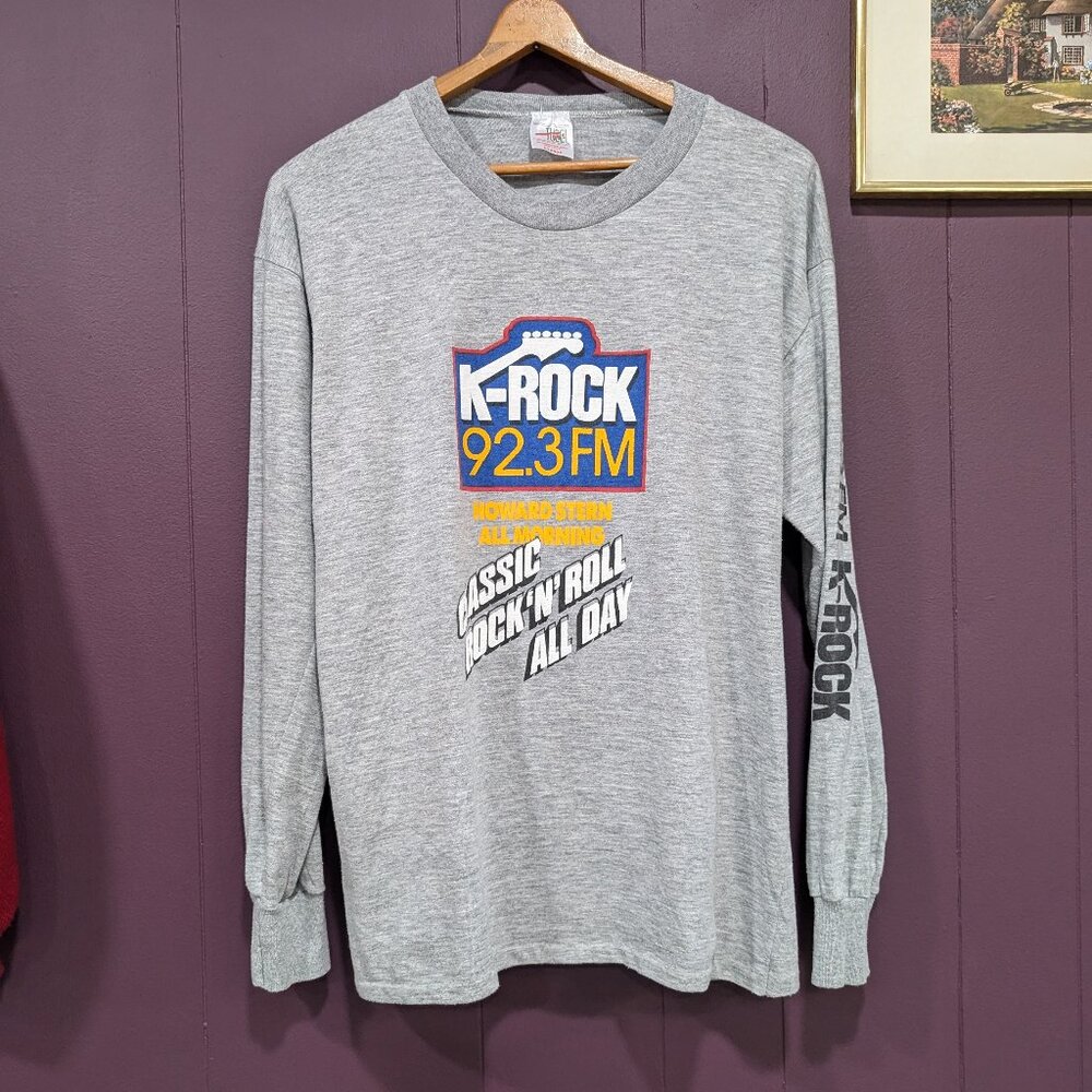 Vintage 90s K-Rock Radio 92.3 Howard Stern Long Sleeve T-shirt Large Tee Rock NY